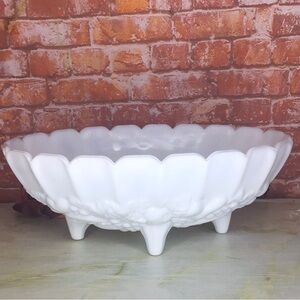 Vintage Indiana Milk Glass Scalloped Footed 12" Harvest Grape Fruit Bowl